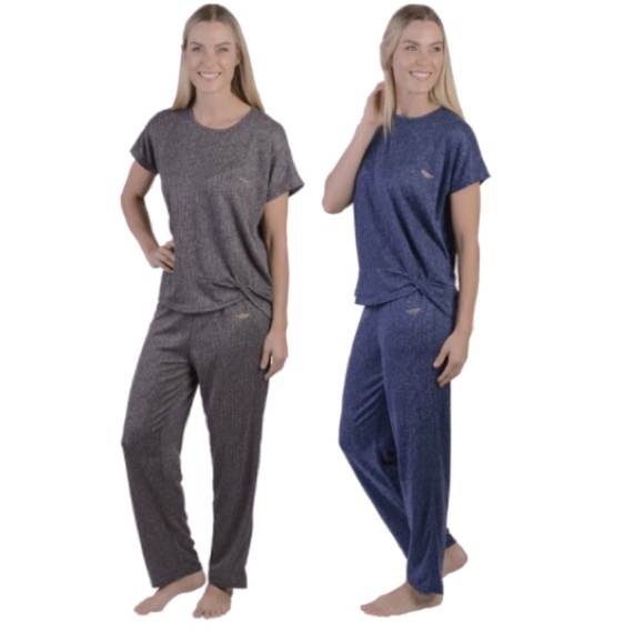 NWT Isaac Mizrahi Lounge pajamas set grey black pants and short sleeve top - Picture 2 of 16